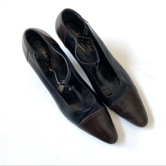 Vintage Robert Clergerie Black Brown Pointed Toe Ankle Strap Heels 10.5 - Picture 3 of 11